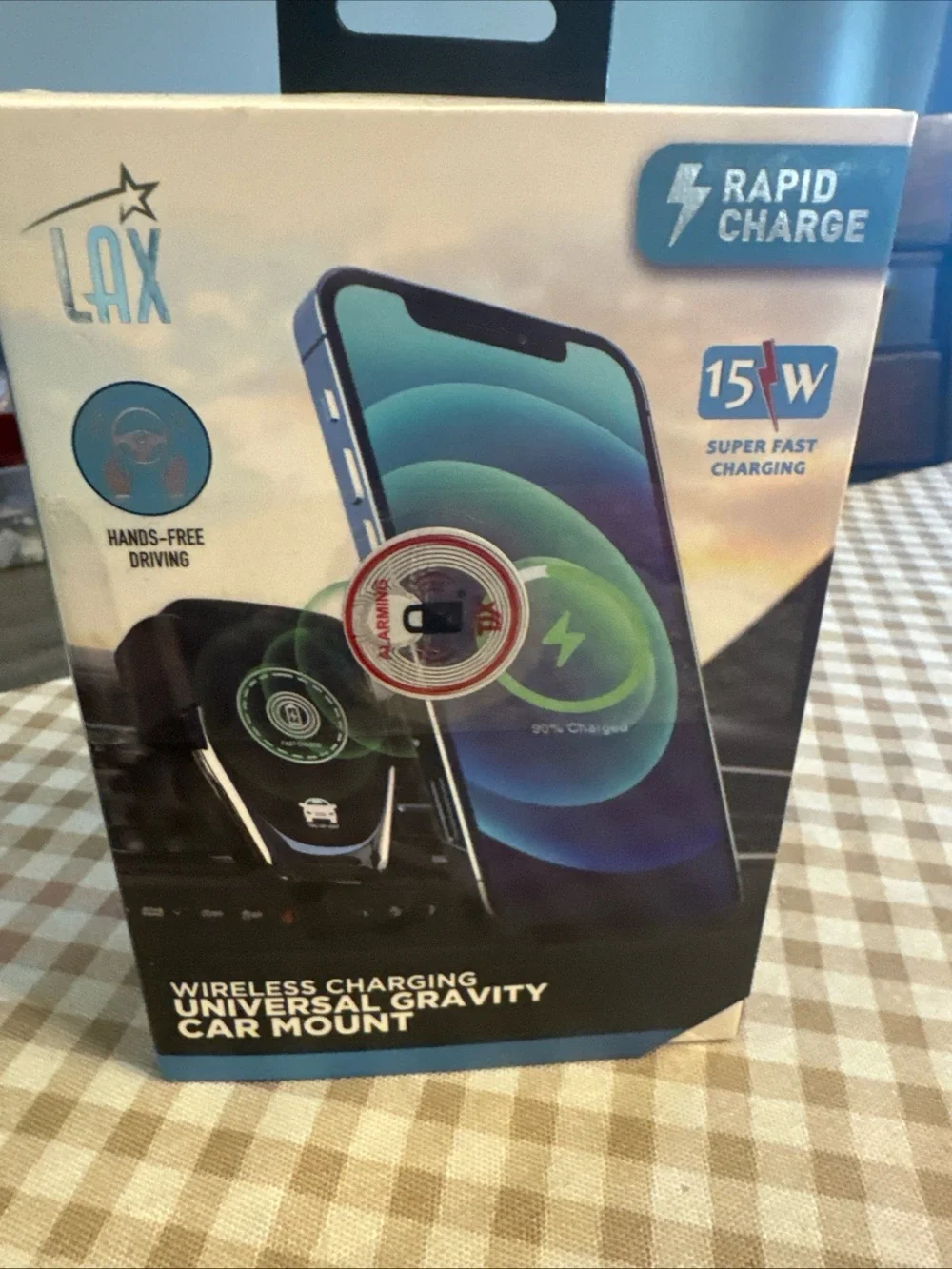 LAX 15W Wireless Charging Universal Gravity Car Mount - Black/Blue